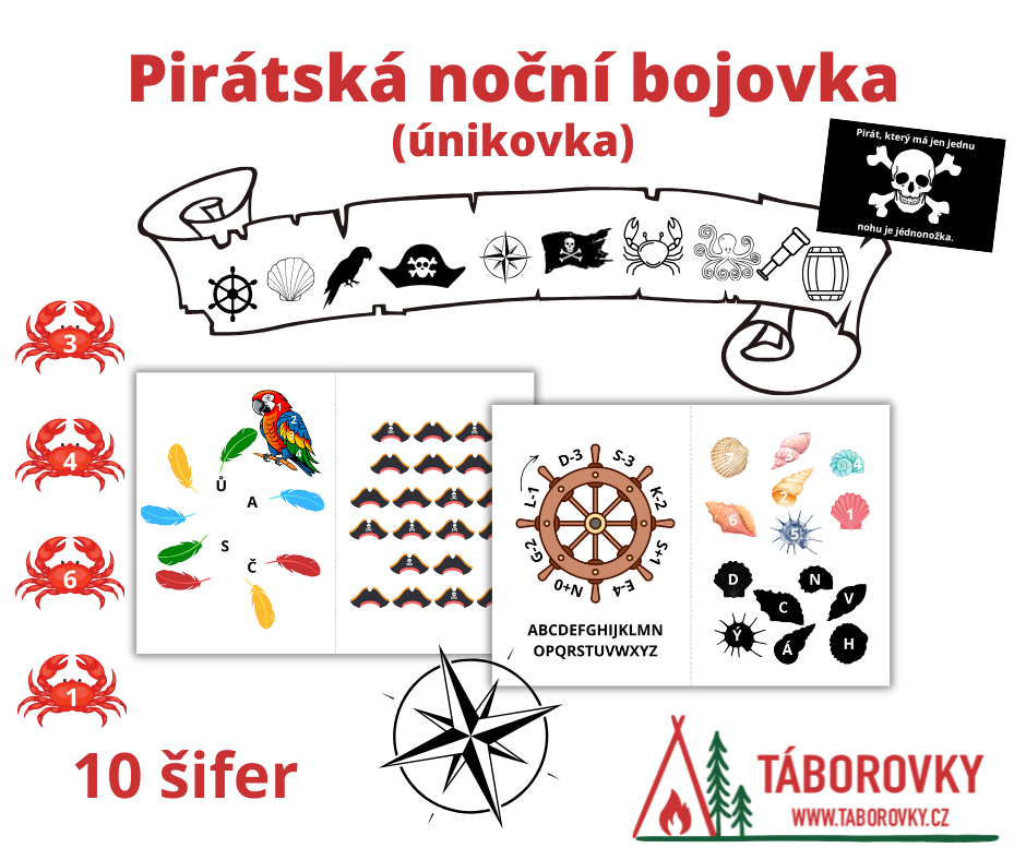 Noční pirátská šifrovací bojovka pro děti, pdf materiály